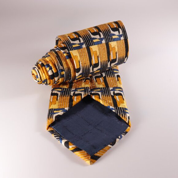 Ermenegildo Zegna 100% Silk Necktie Abstract Gold Blue Black Made in Italy 59" - Picture 2 of 6